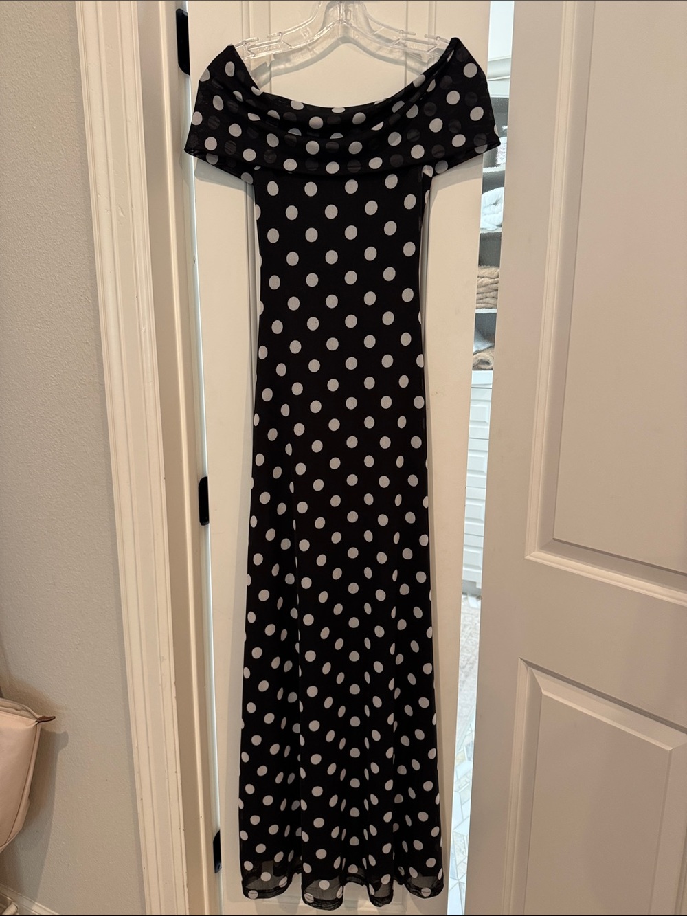 Altar’d State off the -Shoulder Black and White Polka Dot Maxi Dress XS